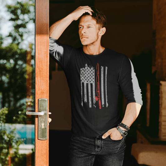 Fishing Rod American Flag Men Long Sleeve Shirt - Gibbs'N Sons